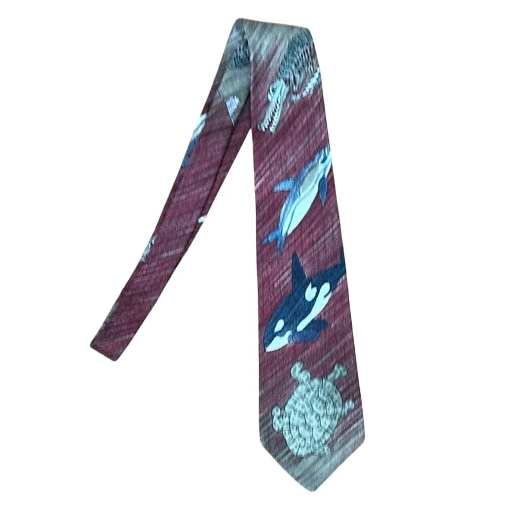 World wildlife fund 100% Silk Tie Sea Animals Men's Necktie red